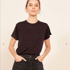 Reformation Plush Tee Rugby Stripe Navy & Burgundy